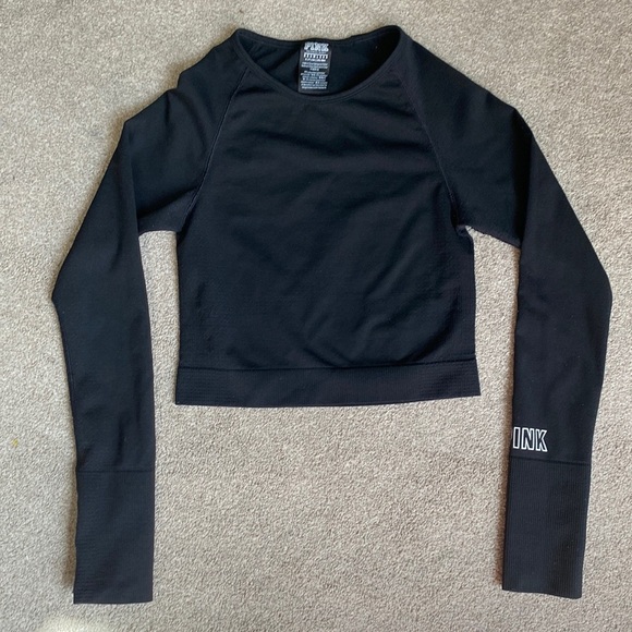 Victoria’s Secret PINK Black Seamless Long Sleeve Crop Workout Top Size S - Picture 2 of 5